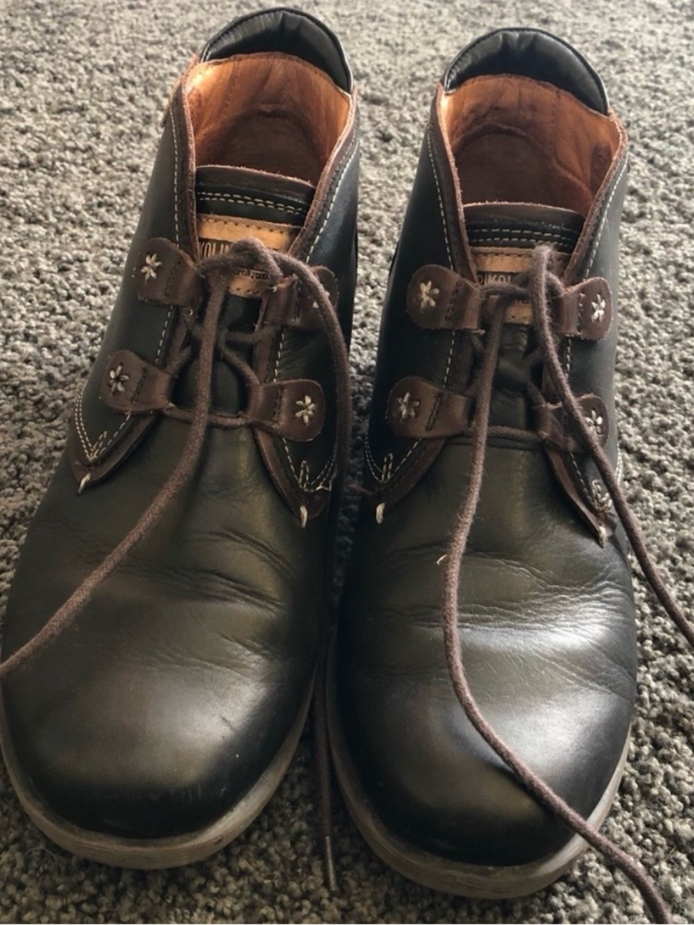 PIKOLINOS Black Leather Chukka Boots with Brown Trim. Super soft and comfortable
